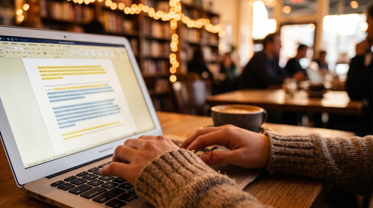 Person reviewing and editing AI-generated blog content on a laptop