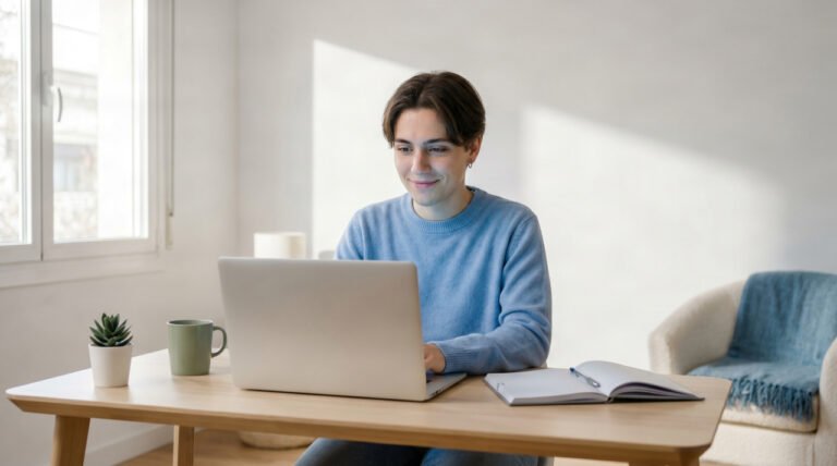 Close-up of a laptop showing an AI writing interface with free tier options